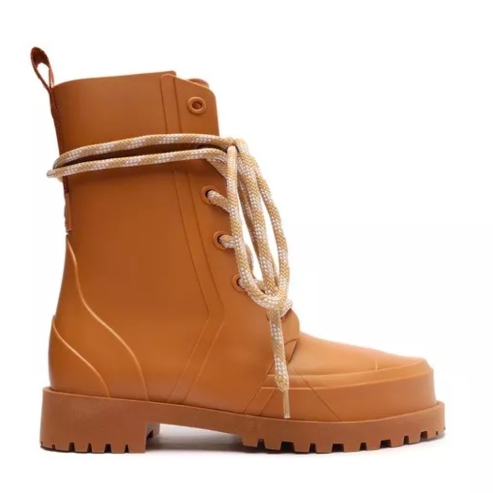Schutz Rain Injected Bootie in Brown Rubber Size 9